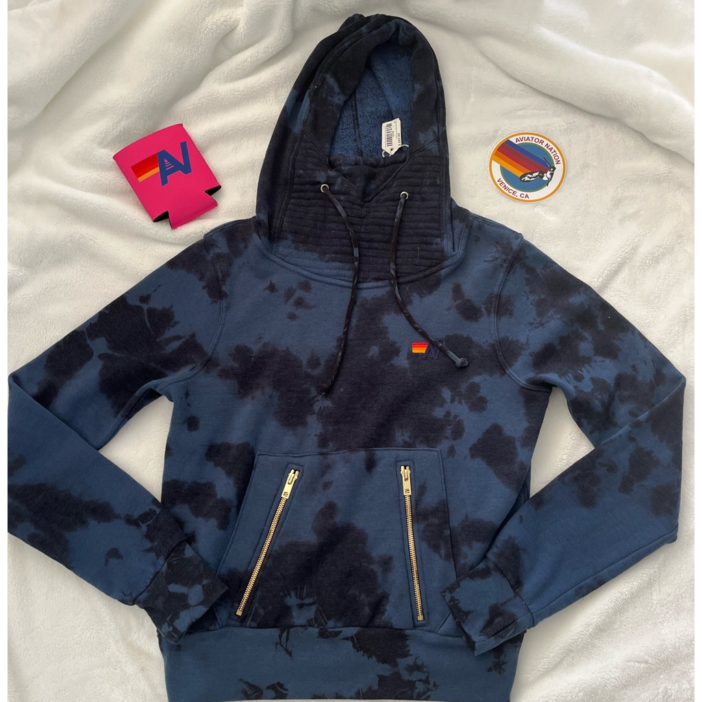 - Nwt Aviator Nation Ninja Pullover Hoodie - Hand Dyed Blue//Black Small